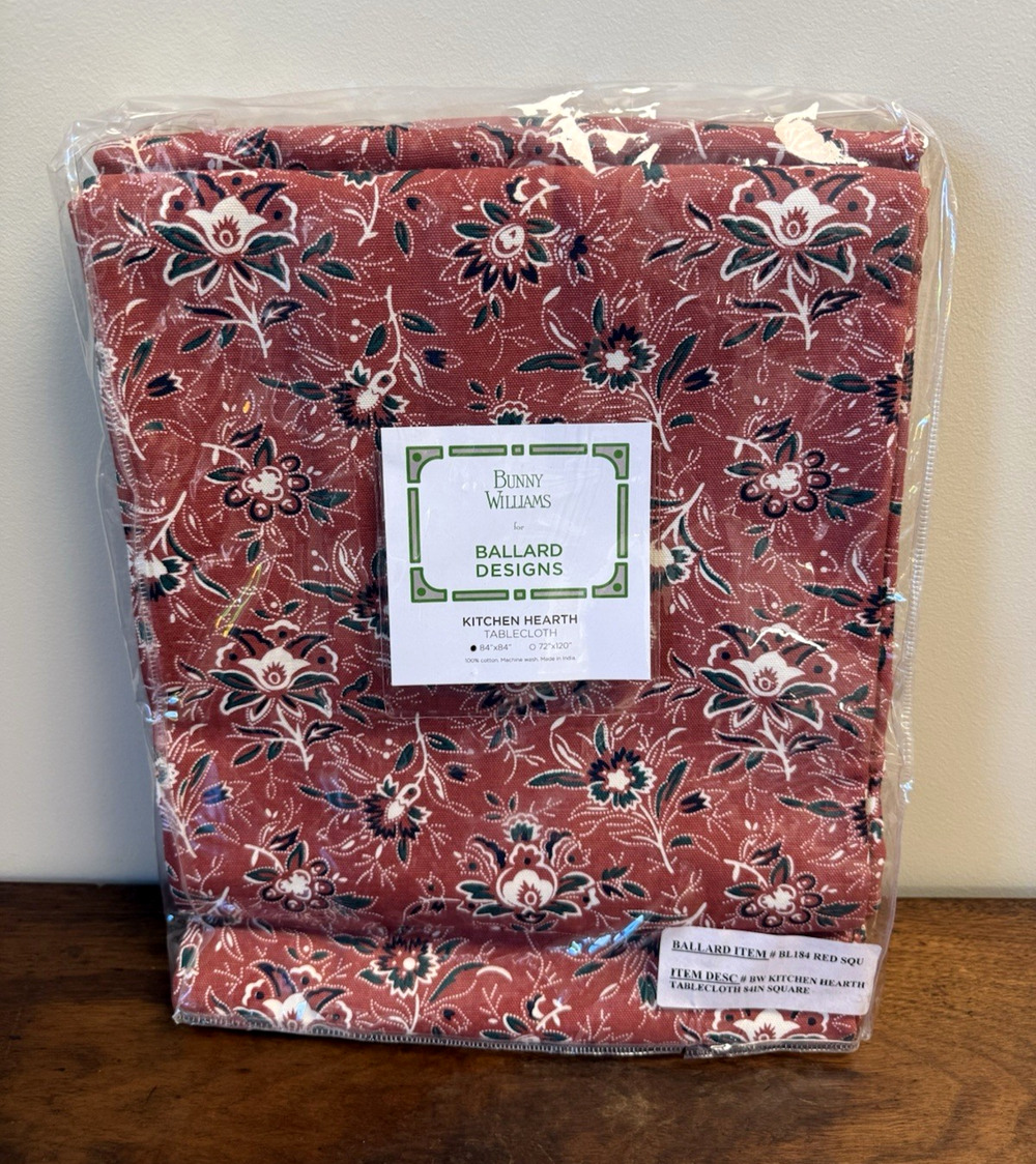 Bunny Williams Ballard Designs Kitchen Hearth Tablecloth 84" Square Cotton NWT